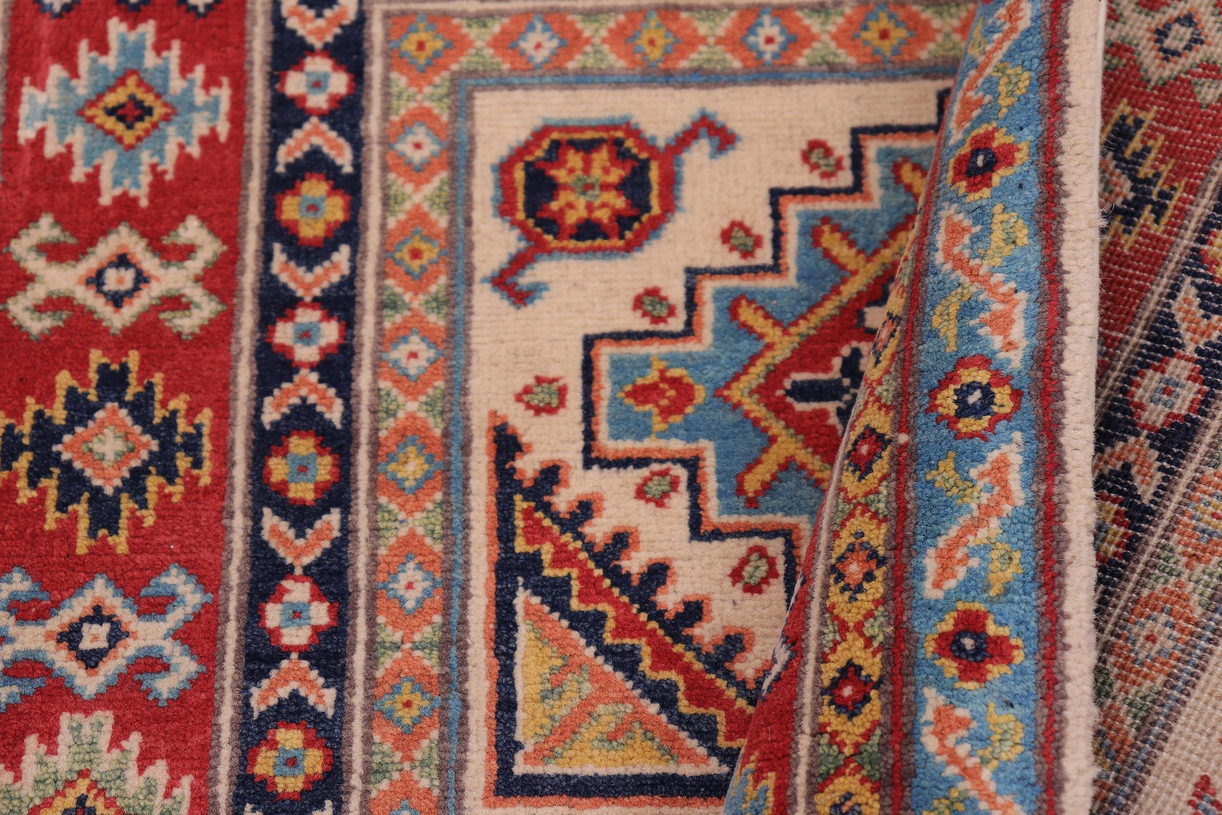 handmade Geometric Kazak Beige Red Hand-made RECTANGLE 100% WOOL area rug 3'X5'