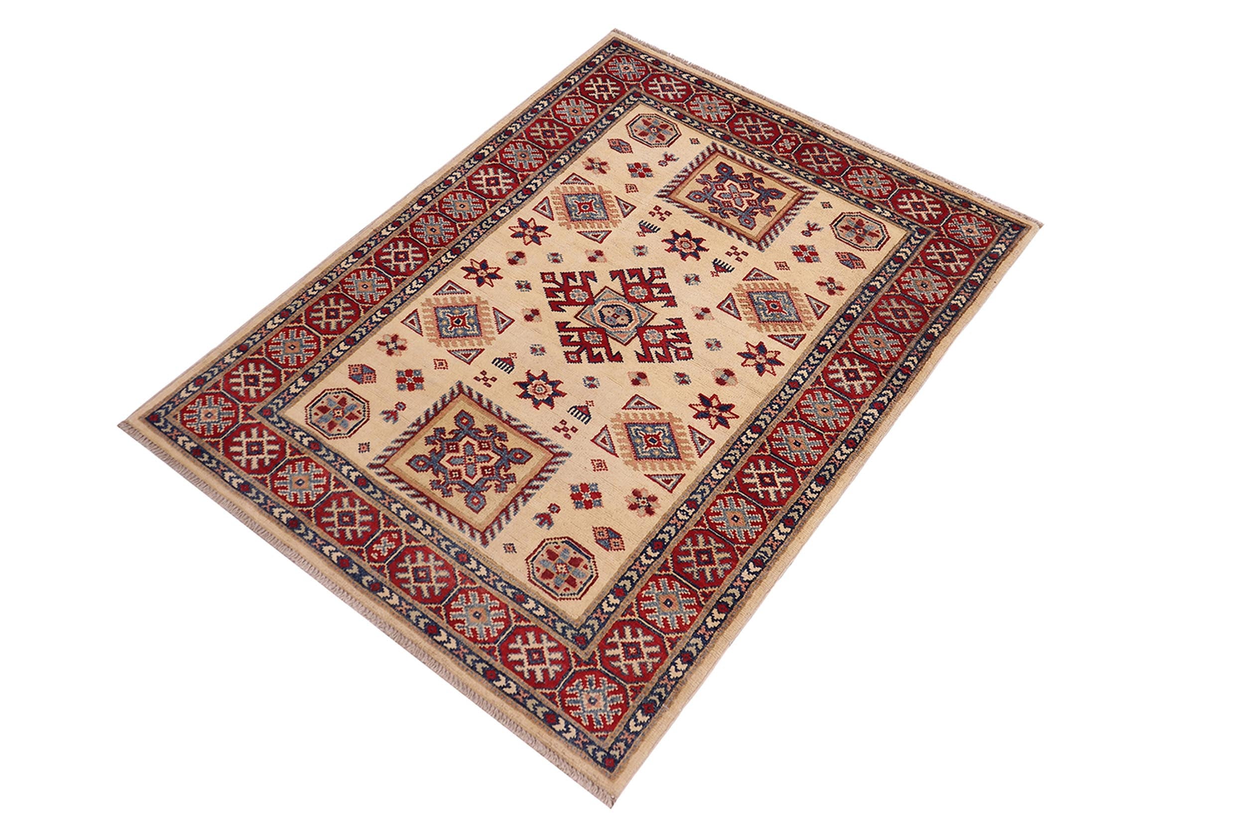 handmade Geometric Kazak Gold Red Hand-made RECTANGLE 100% WOOL area rug 3'X5'