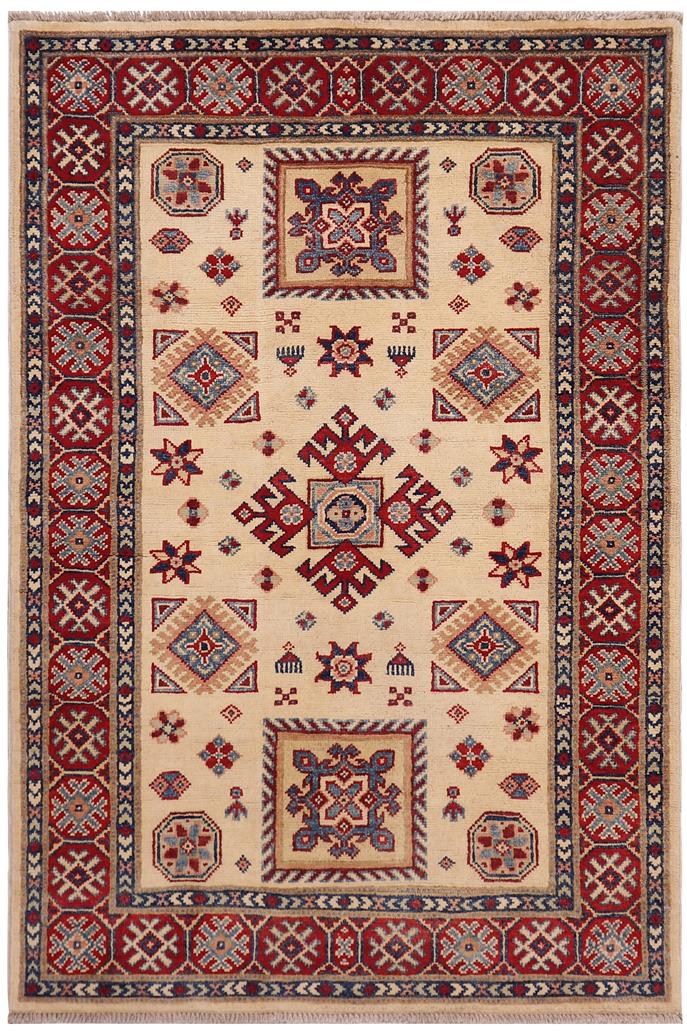 handmade Geometric Kazak Gold Red Hand-made RECTANGLE 100% WOOL area rug 3'X5'
