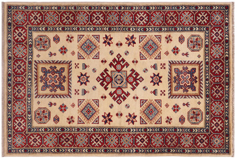 handmade Geometric Kazak Gold Red Hand-made RECTANGLE 100% WOOL area rug 3'X5'