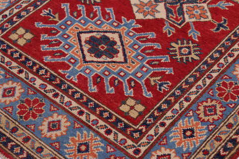 handmade Geometric Kazak Red Lt. Blue Hand-made RECTANGLE 100% WOOL area rug 3'X5'