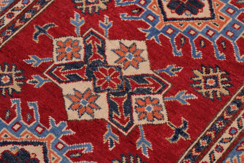handmade Geometric Kazak Red Lt. Blue Hand-made RECTANGLE 100% WOOL area rug 3'X5'