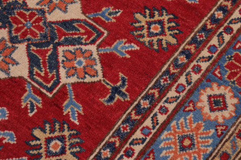handmade Geometric Kazak Red Lt. Blue Hand-made RECTANGLE 100% WOOL area rug 3'X5'