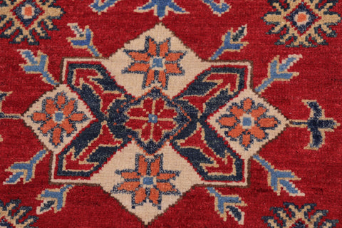 handmade Geometric Kazak Red Lt. Blue Hand-made RECTANGLE 100% WOOL area rug 3'X5'