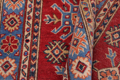 handmade Geometric Kazak Red Lt. Blue Hand-made RECTANGLE 100% WOOL area rug 3'X5'