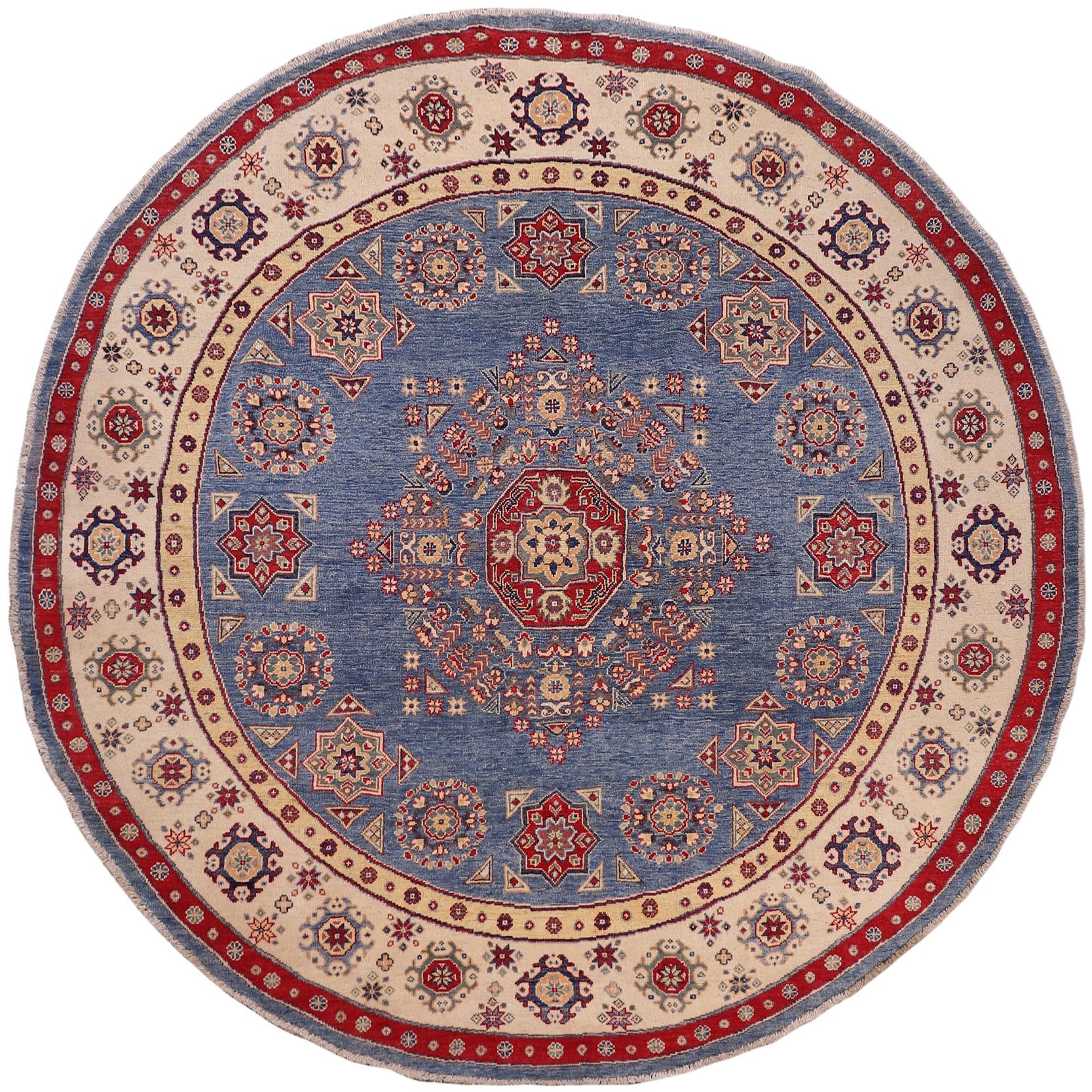 handmade Geometric Kazak Lt. Blue Beige Hand-made ROUND 100% WOOL area rug 8x8