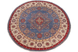 handmade Geometric Kazak Lt. Blue Beige Hand-made ROUND 100% WOOL area rug 8x8