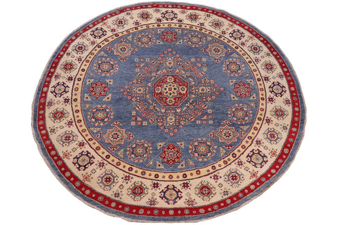 handmade Geometric Kazak Lt. Blue Beige Hand-made ROUND 100% WOOL area rug 8x8