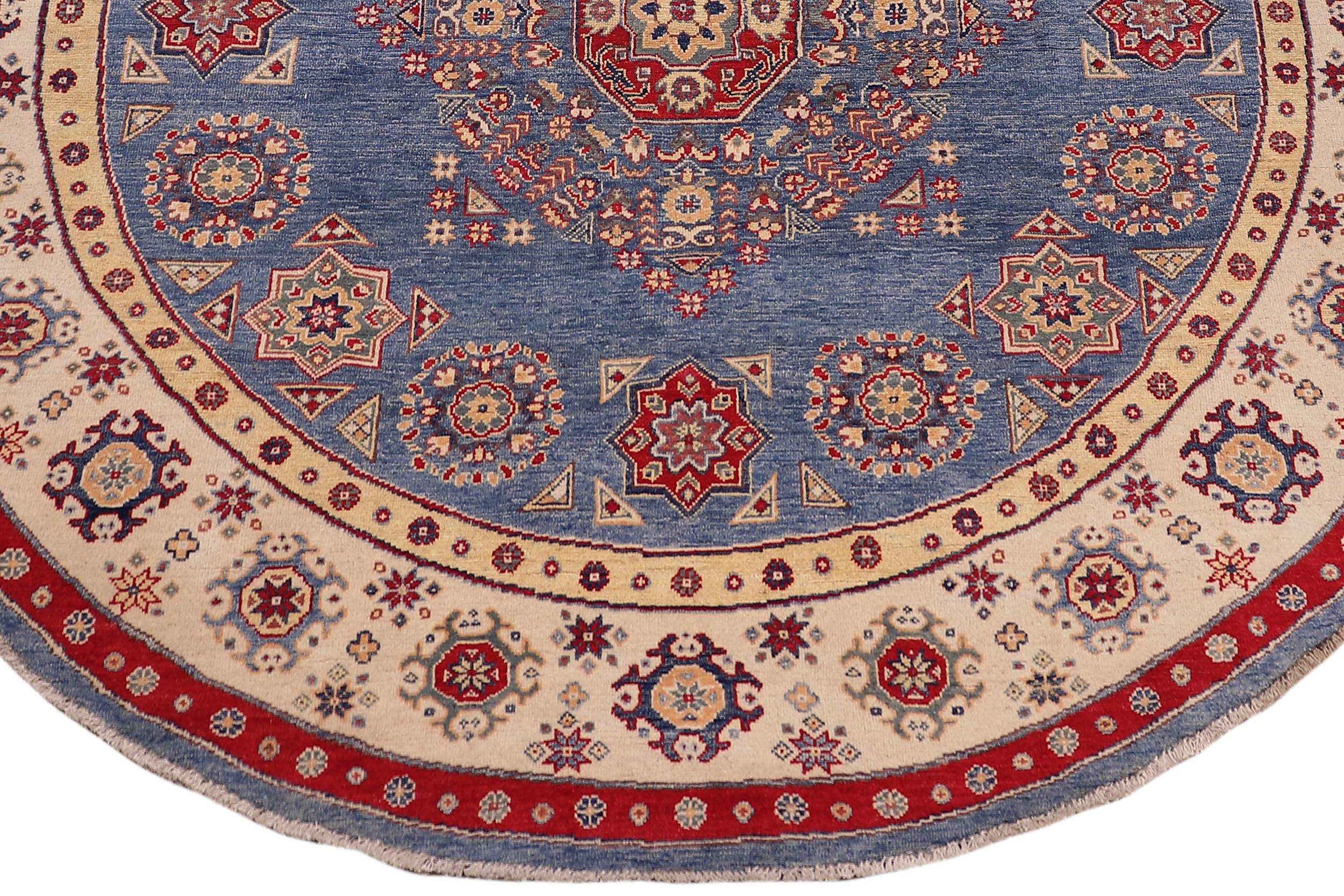handmade Geometric Kazak Lt. Blue Beige Hand-made ROUND 100% WOOL area rug 8x8