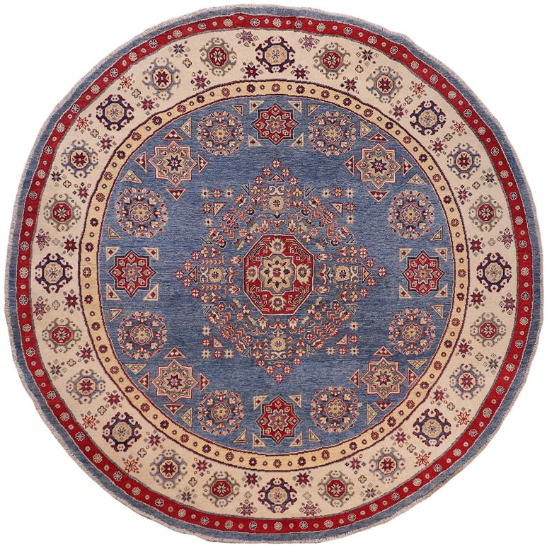 handmade Geometric Kazak Lt. Blue Beige Hand-made ROUND 100% WOOL area rug 8x8