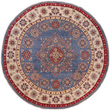 handmade Geometric Kazak Lt. Blue Beige Hand-made ROUND 100% WOOL area rug 8x8