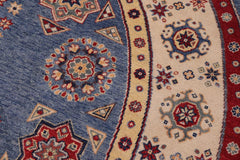 handmade Geometric Kazak Lt. Blue Beige Hand-made ROUND 100% WOOL area rug 8x8