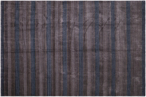 handmade Modern Grass Black Ivory Hand-made RECTANGLE 100% WOOL area rug 8' x 10'