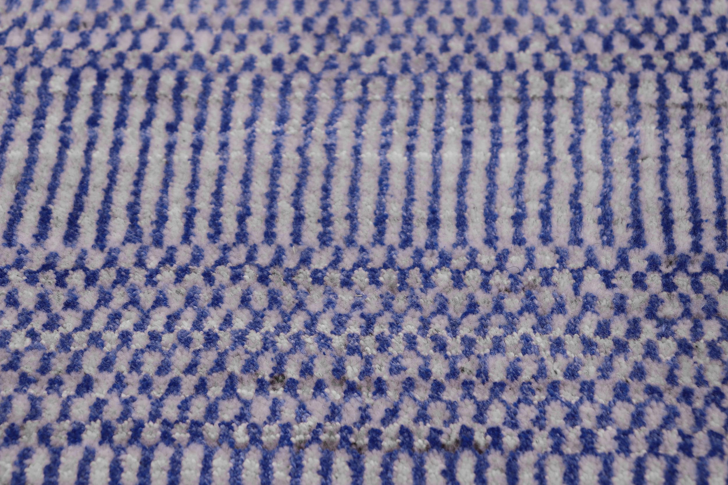 handmade Modern Grass Blue Ivory Hand-made RUNNER 100% WOOL area rug 2' x 10'