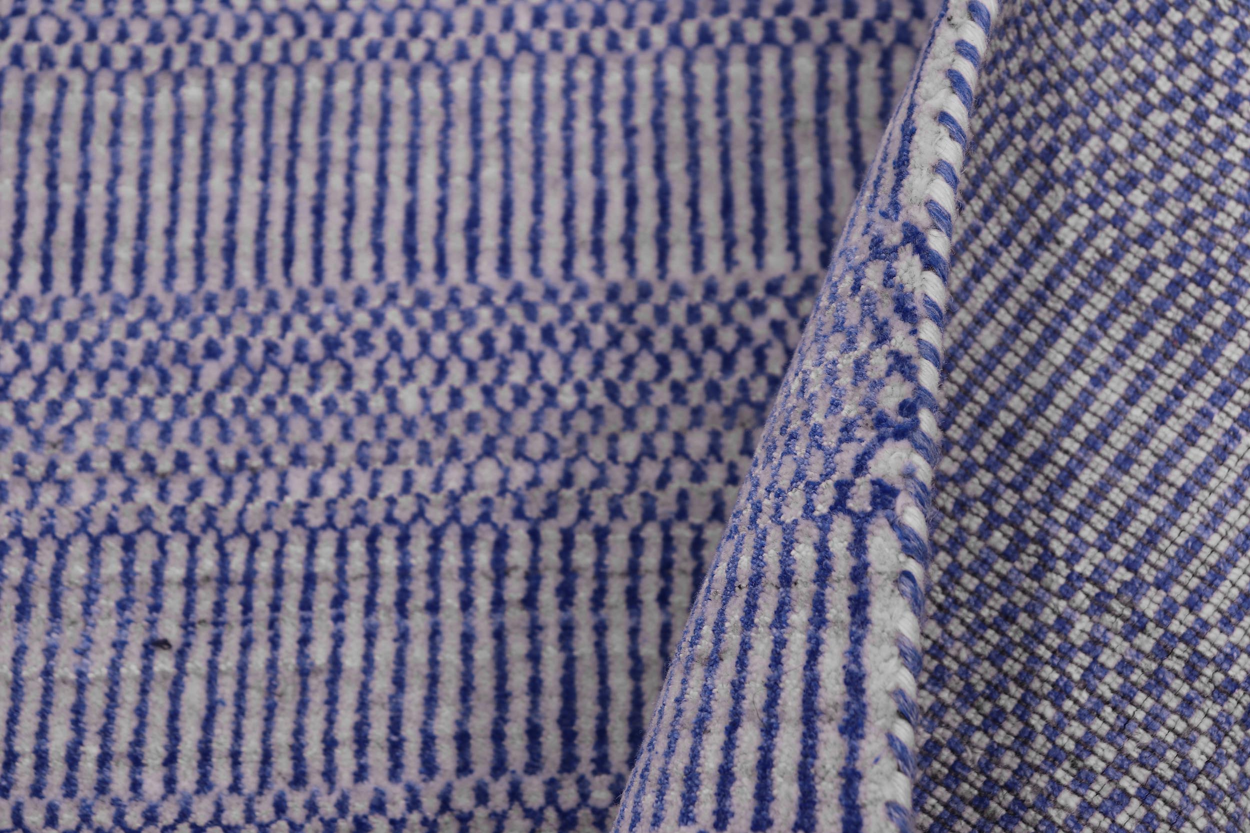 handmade Modern Grass Blue Ivory Hand-made RUNNER 100% WOOL area rug 2' x 10'