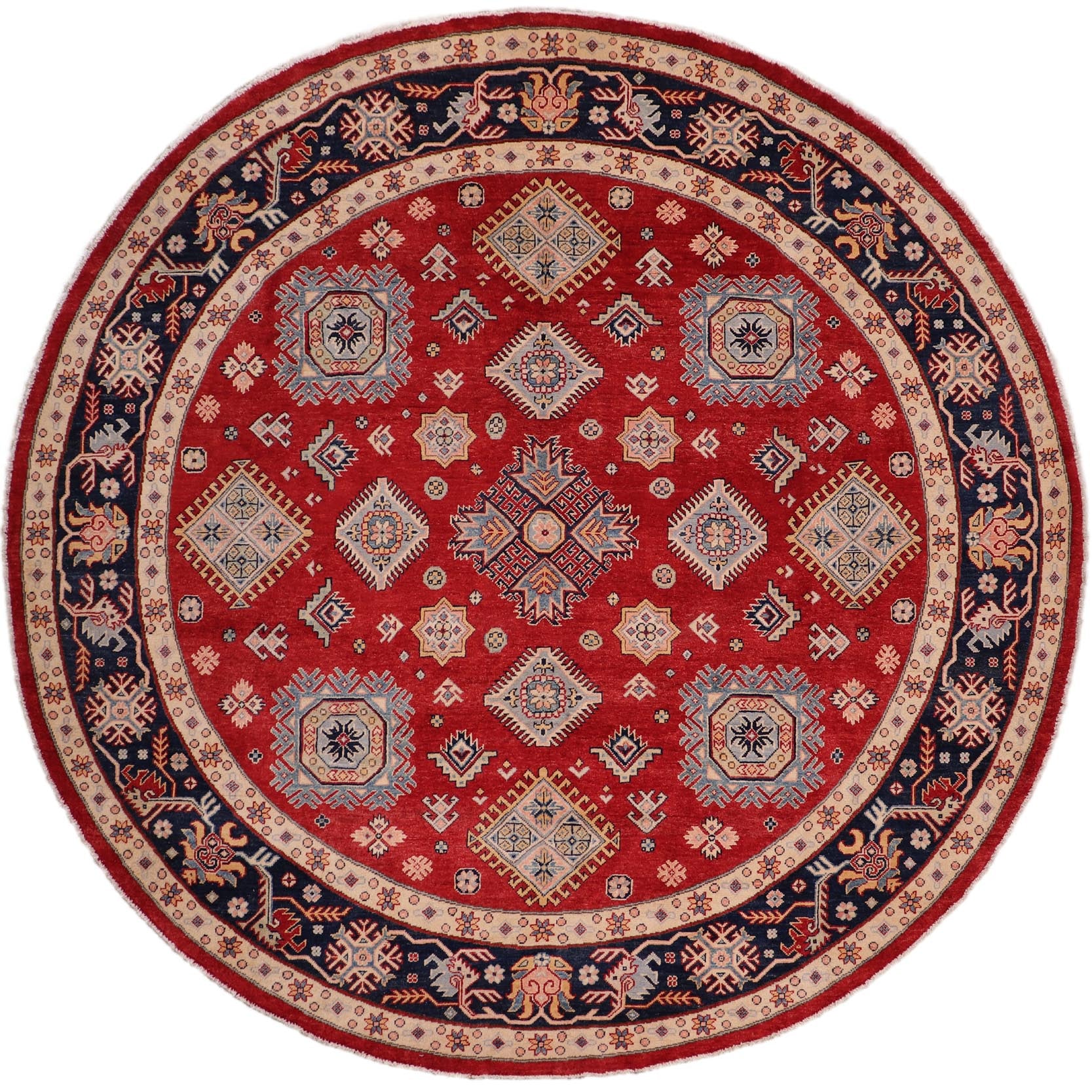handmade Geometric Kazak Lt. Blue Beige Hand-made ROUND 100% WOOL area rug 9x9