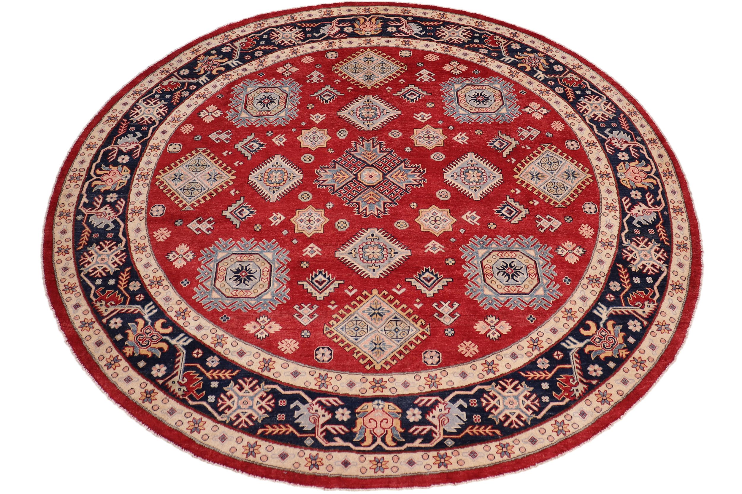 handmade Geometric Kazak Lt. Blue Beige Hand-made ROUND 100% WOOL area rug 9x9