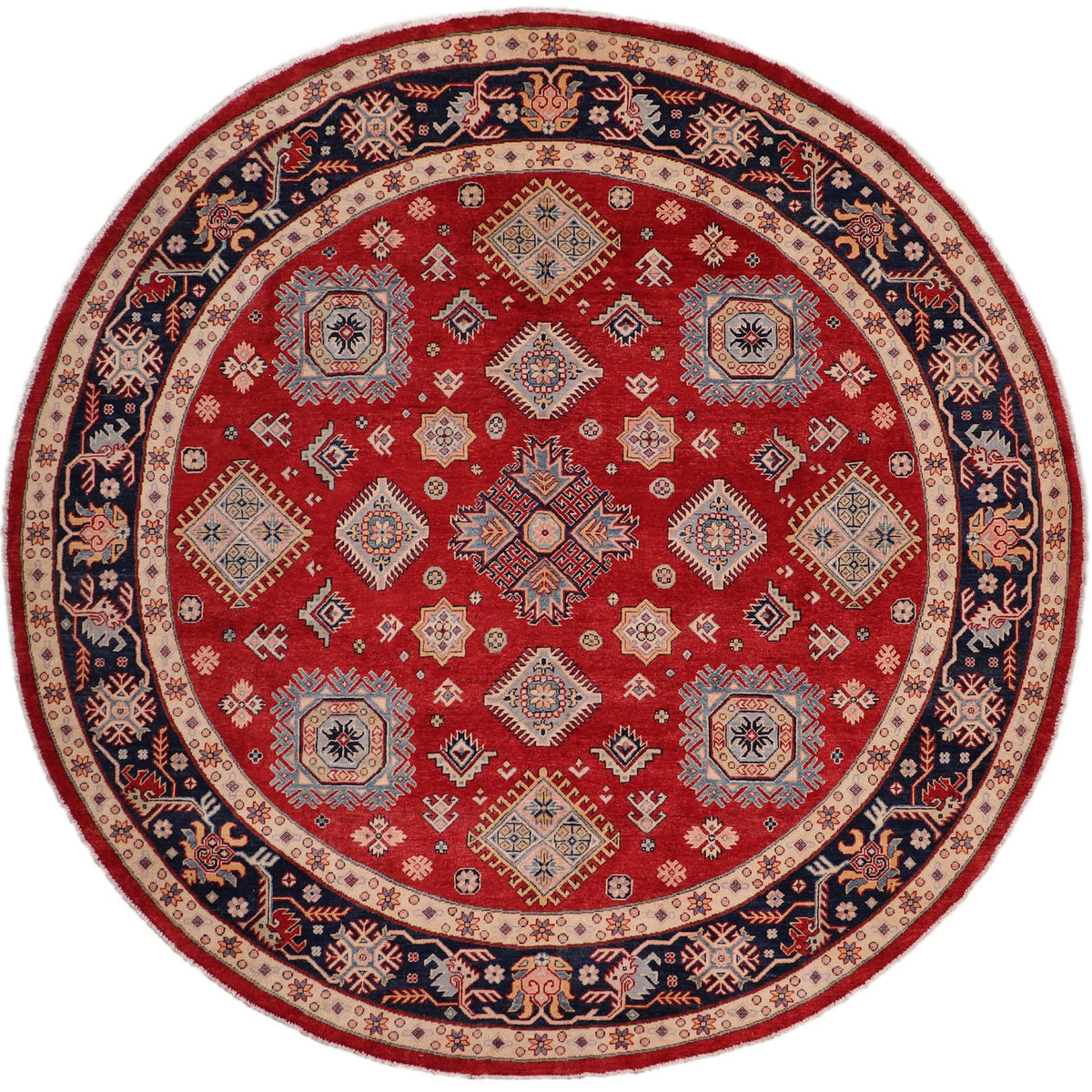 handmade Geometric Kazak Lt. Blue Beige Hand-made ROUND 100% WOOL area rug 9x9