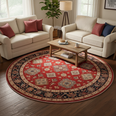 Southwestern Kazak Marlon Light Blue/Beige Wool Round - 9'0''X9'0''