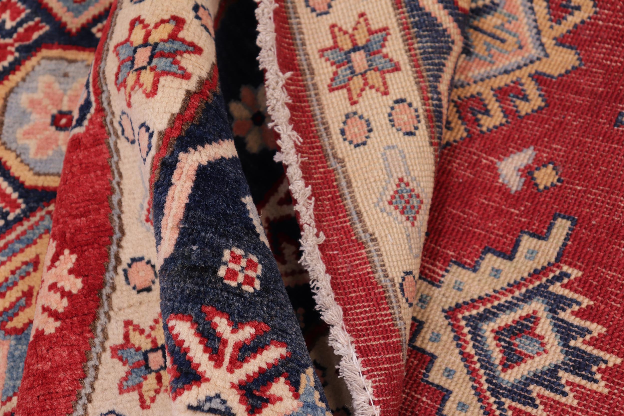 handmade Geometric Kazak Lt. Blue Beige Hand-made ROUND 100% WOOL area rug 8x8