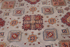 handmade Geometric Kazak Gray Beige Hand-made ROUND 100% WOOL area rug 9x9