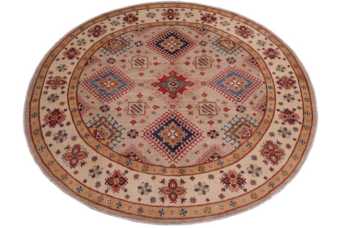 Rustic Kazak Augustin Light Blue/Beige Wool Round - 8'0''X8'0''