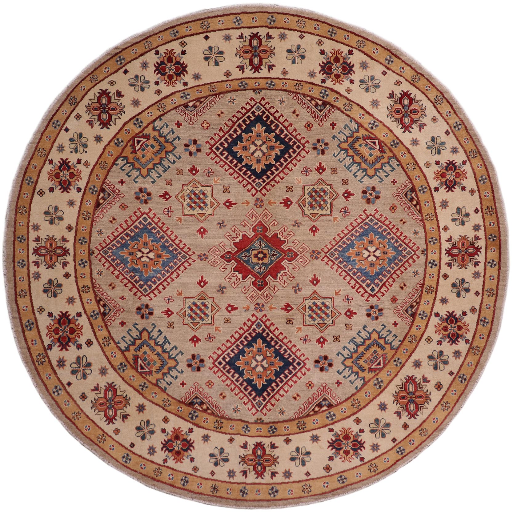 handmade Geometric Kazak Lt. Blue Beige Hand-made ROUND 100% WOOL area rug 8x8