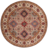 handmade Geometric Kazak Lt. Blue Beige Hand-made ROUND 100% WOOL area rug 8x8