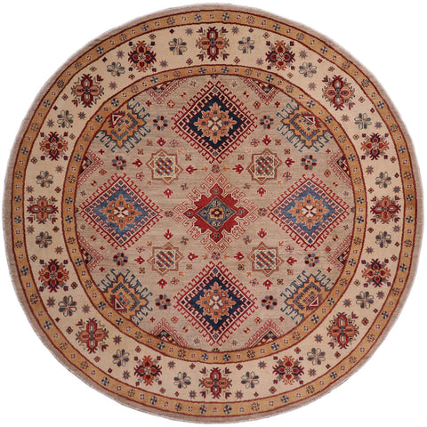 handmade Geometric Kazak Lt. Blue Beige Hand-made ROUND 100% WOOL area rug 8x8