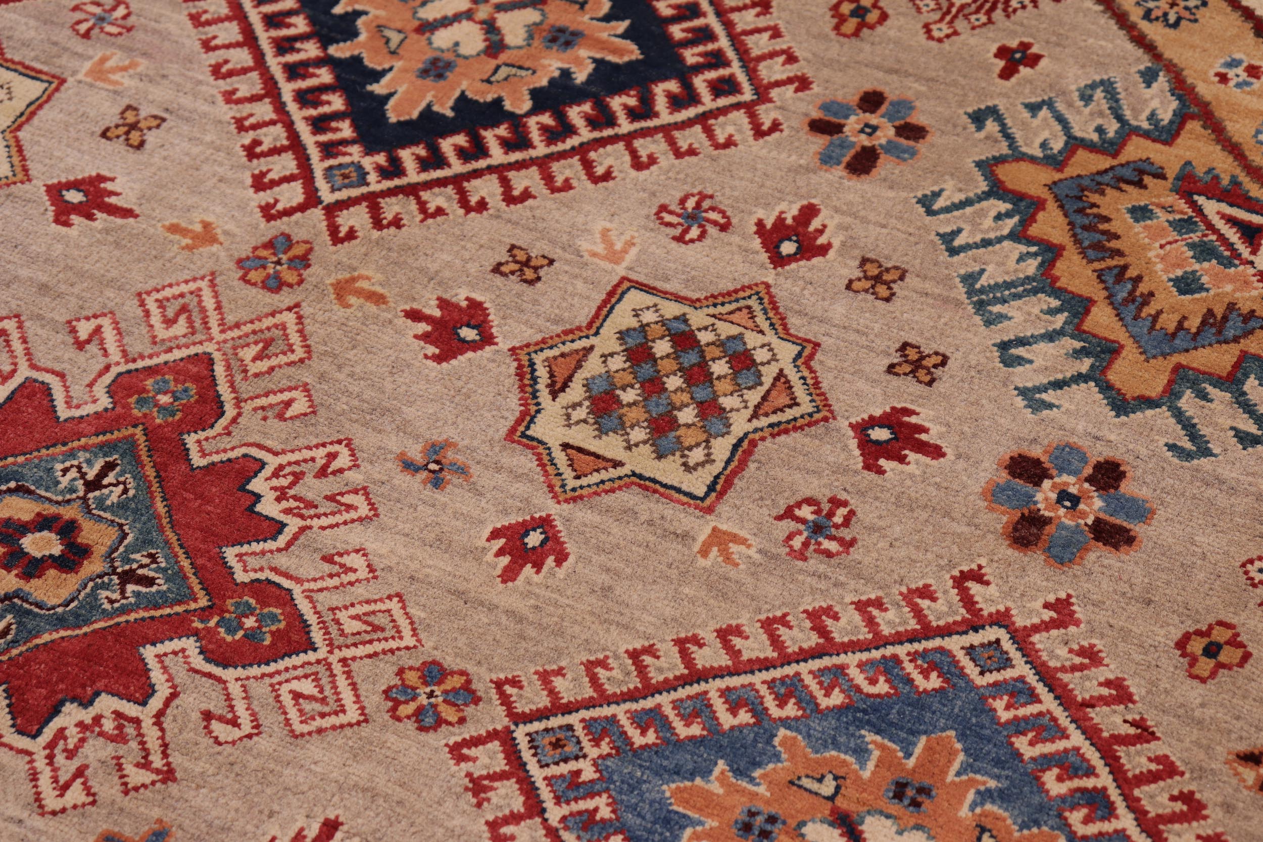 handmade Geometric Kazak Lt. Blue Beige Hand-made ROUND 100% WOOL area rug 8x8