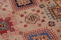 handmade Geometric Kazak Lt. Blue Beige Hand-made ROUND 100% WOOL area rug 8x8