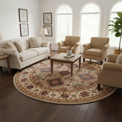 Rustic Kazak Augustin Light Blue/Beige Wool Round - 8'0''X8'0''