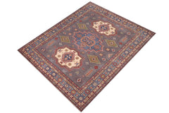 handmade Geometric Kazak Gray Blue Hand-made RECTANGLE 100% WOOL area rug 8'X10'