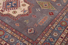 handmade Geometric Kazak Gray Blue Hand-made RECTANGLE 100% WOOL area rug 8'X10'