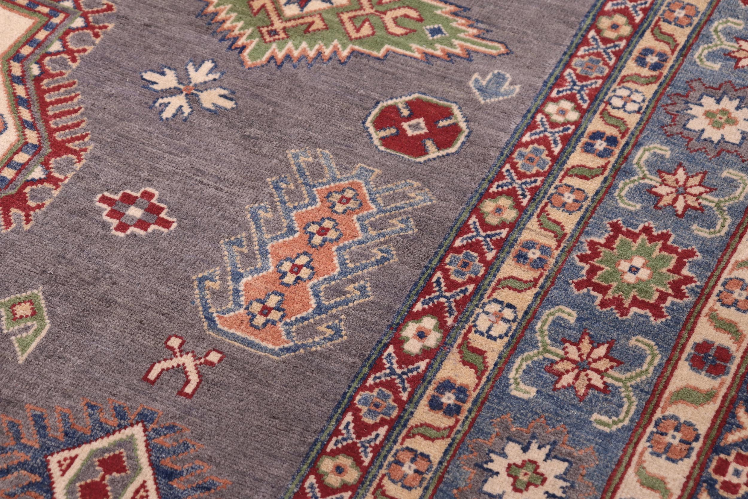 handmade Geometric Kazak Gray Blue Hand-made RECTANGLE 100% WOOL area rug 8'X10'