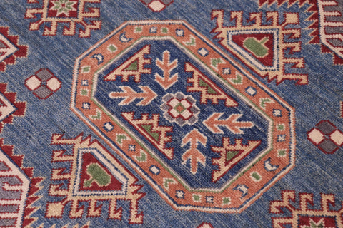 handmade Geometric Kazak Gray Blue Hand-made RECTANGLE 100% WOOL area rug 8'X10'