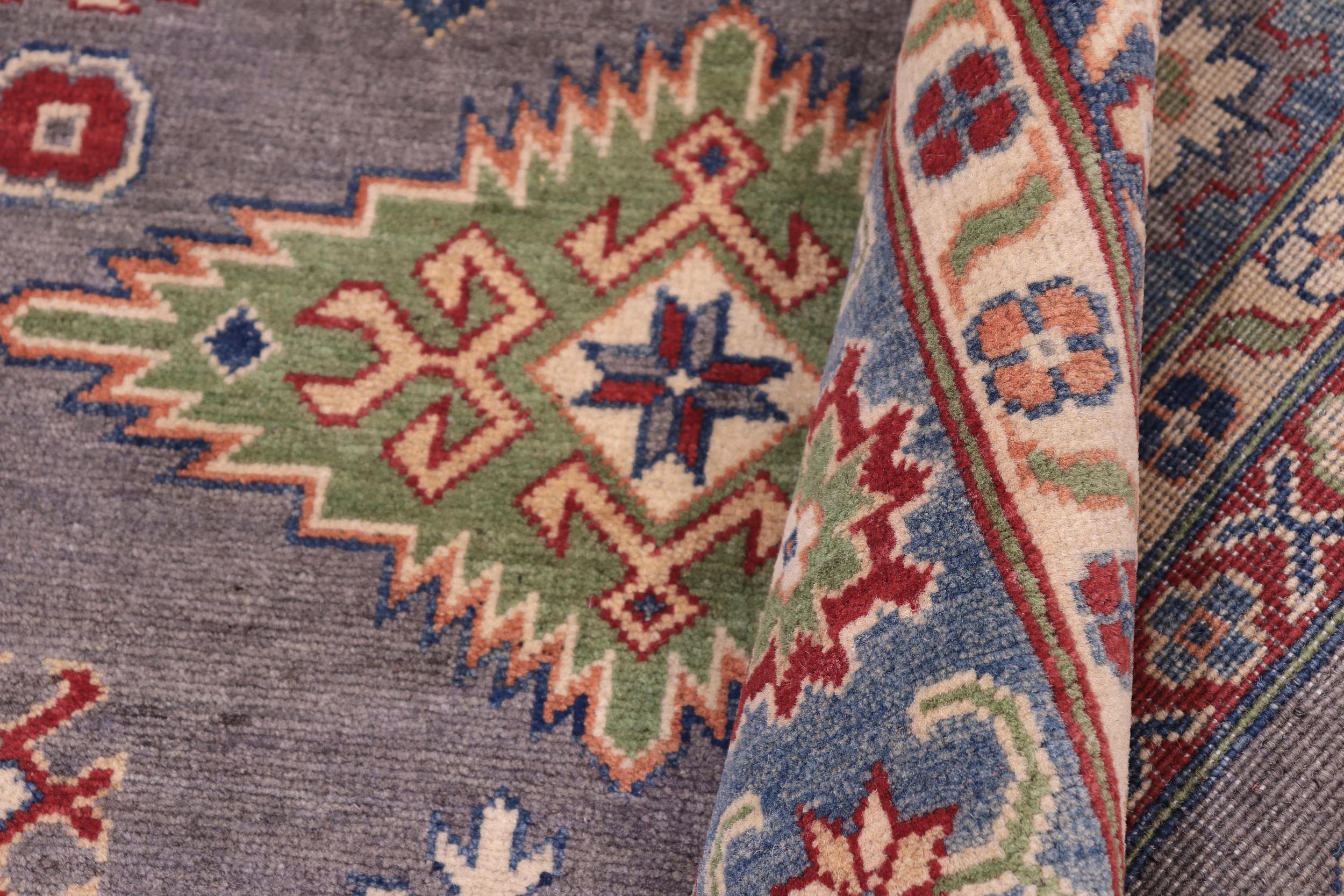 handmade Geometric Kazak Gray Blue Hand-made RECTANGLE 100% WOOL area rug 8'X10'