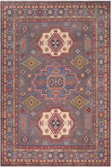 handmade Geometric Kazak Gray Blue Hand-made RECTANGLE 100% WOOL area rug 8'X10'