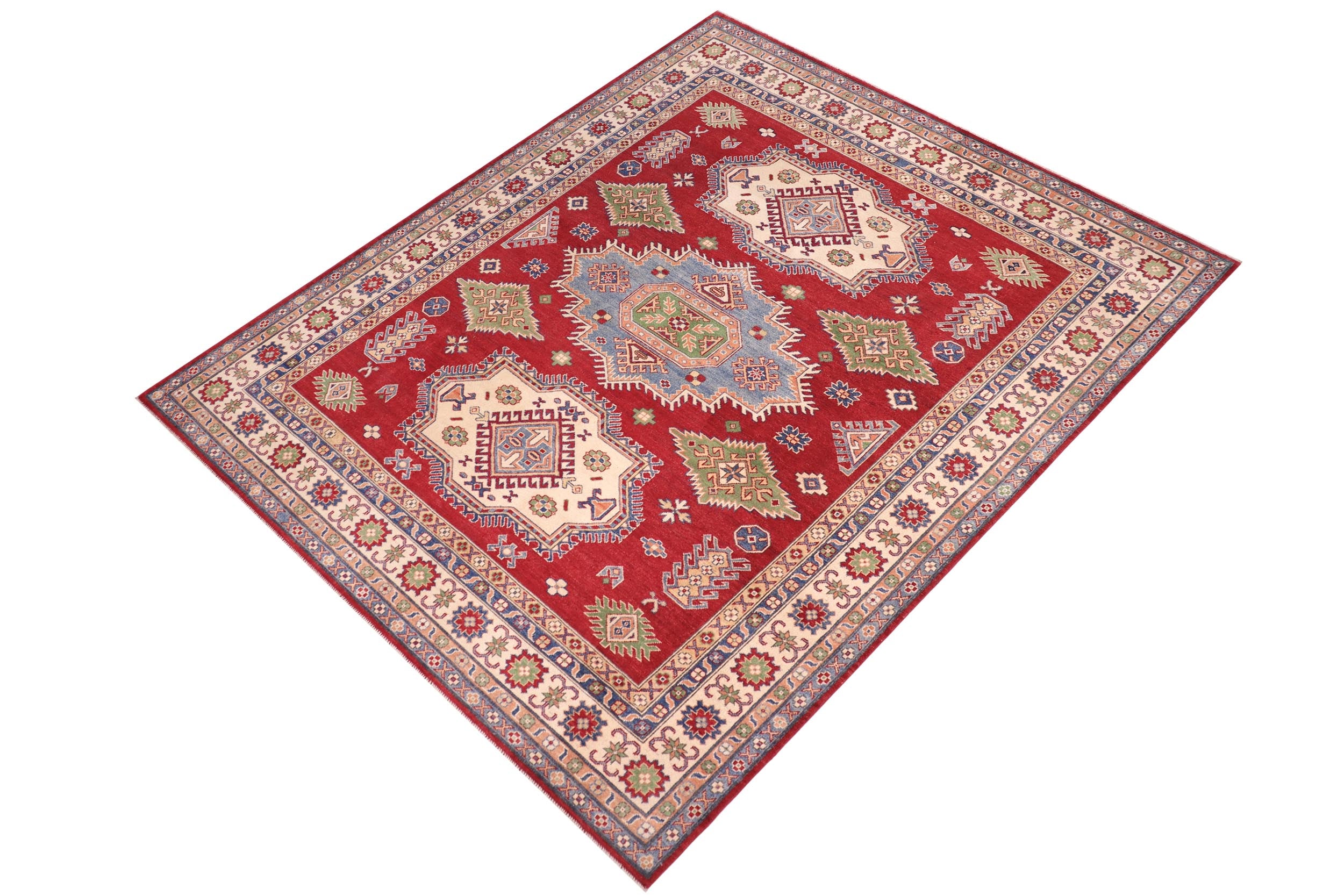 handmade Geometric Kazak Red Beige Hand-made RECTANGLE 100% WOOL area rug 8'X10'
