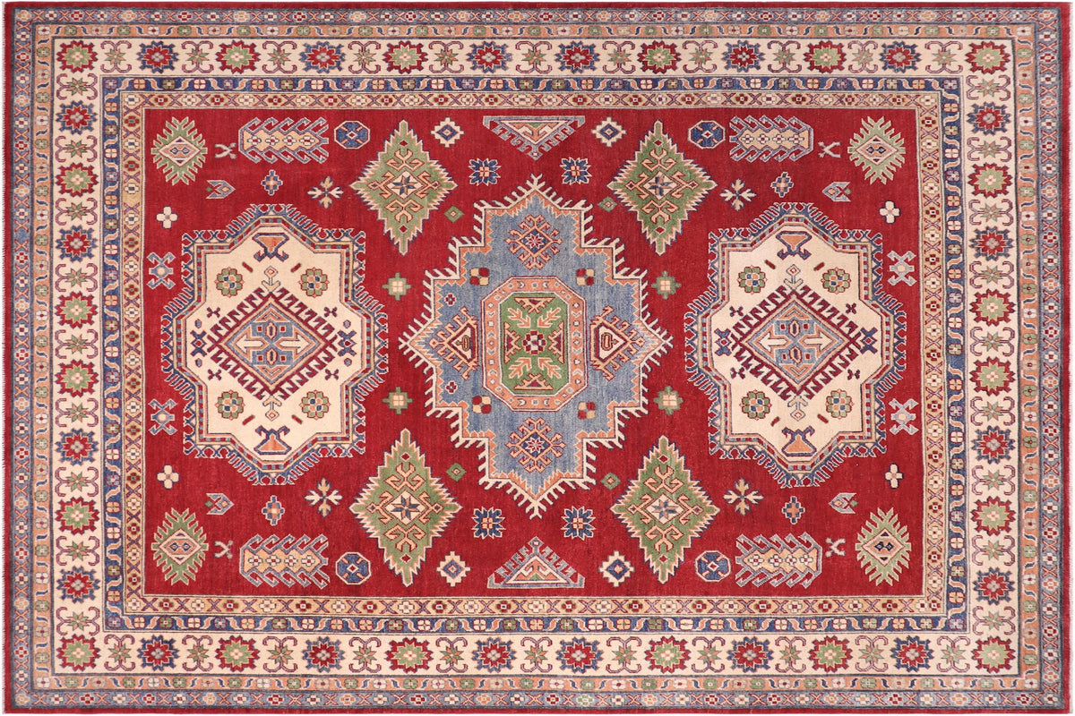 handmade Geometric Kazak Red Beige Hand-made RECTANGLE 100% WOOL area rug 8'X10'
