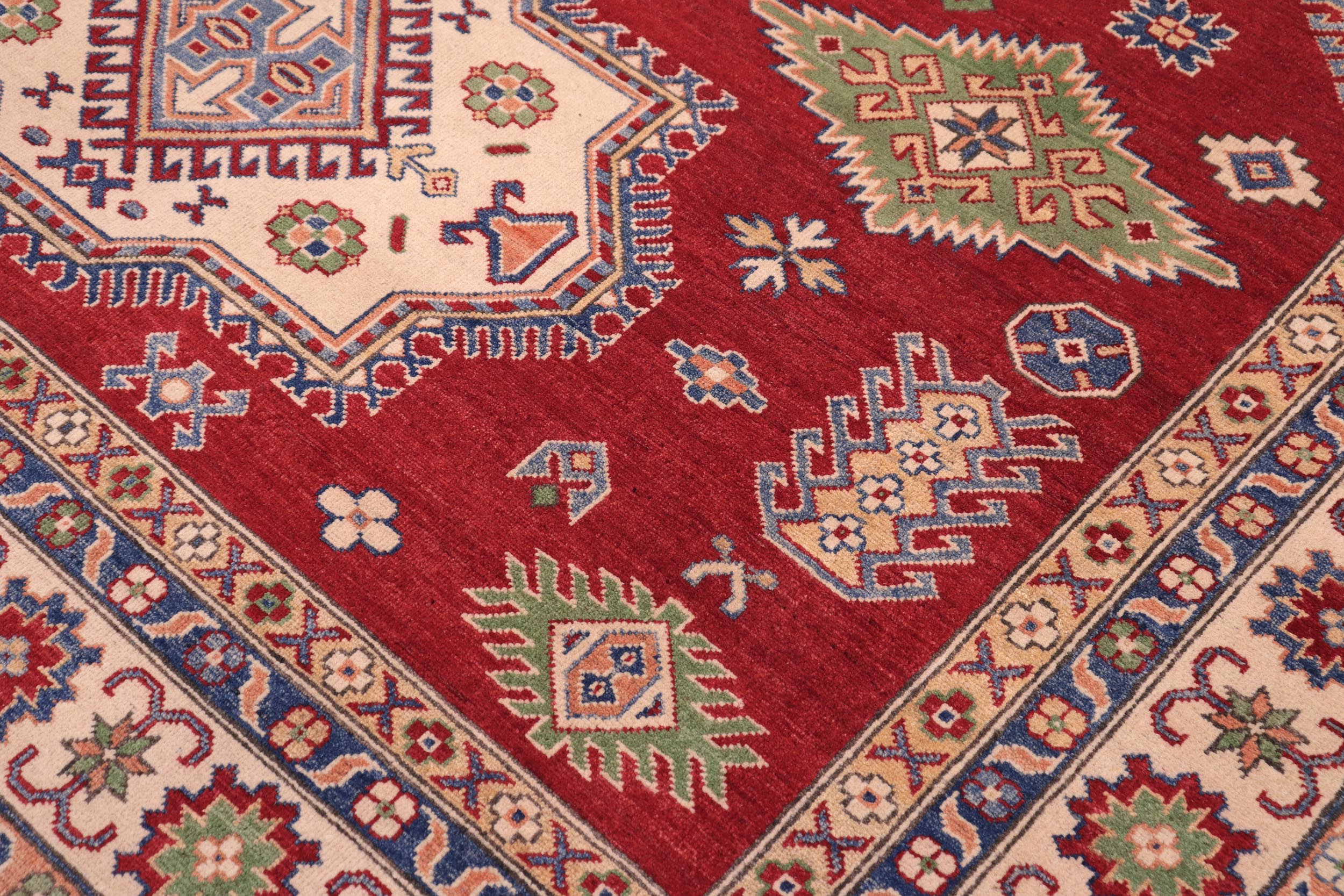 handmade Geometric Kazak Red Beige Hand-made RECTANGLE 100% WOOL area rug 8'X10'