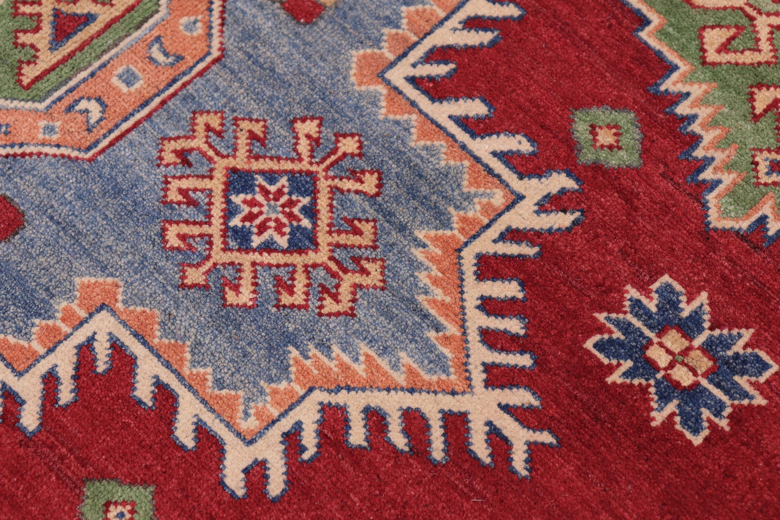 handmade Geometric Kazak Red Beige Hand-made RECTANGLE 100% WOOL area rug 8'X10'