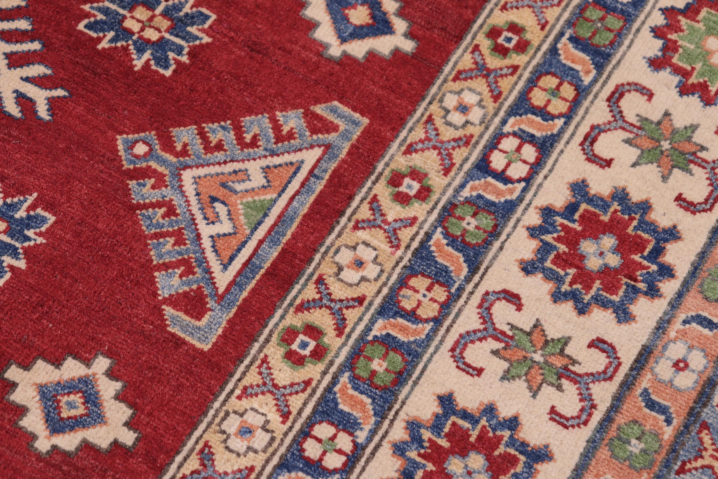 handmade Geometric Kazak Red Beige Hand-made RECTANGLE 100% WOOL area rug 8'X10'