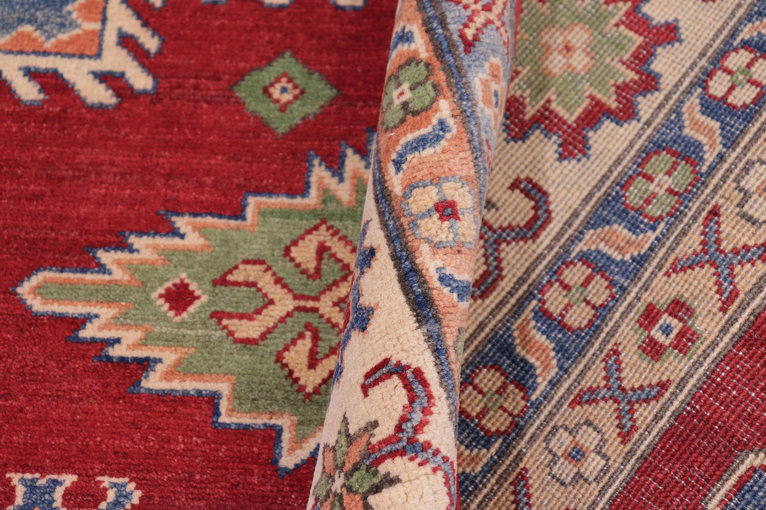 handmade Geometric Kazak Red Beige Hand-made RECTANGLE 100% WOOL area rug 8'X10'