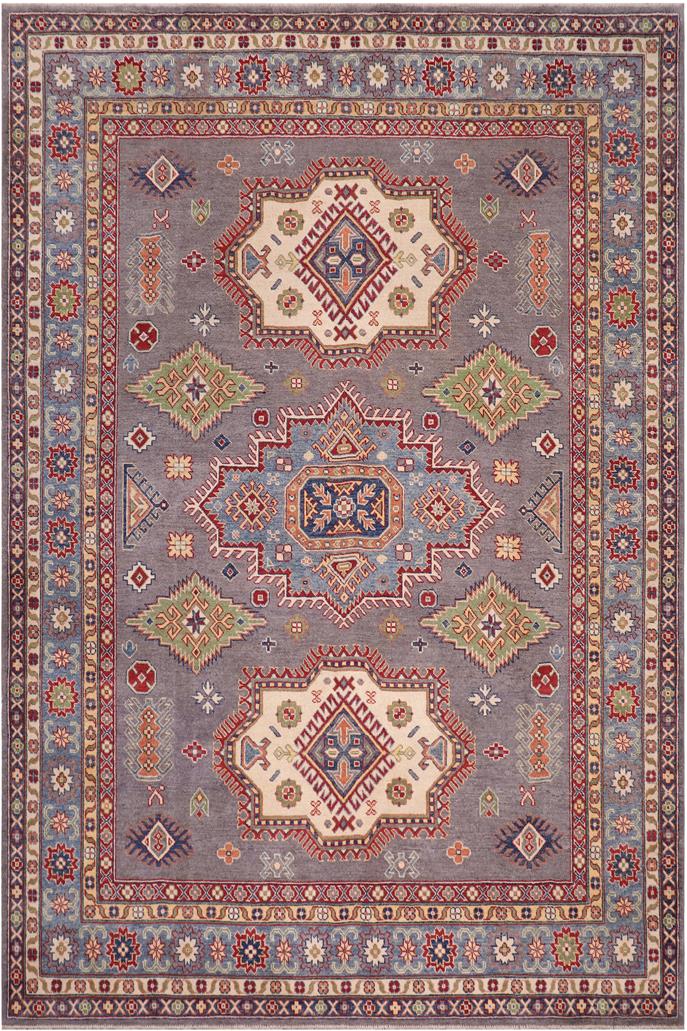 handmade Geometric Kazak Gray Lt. Blue Hand-made RECTANGLE 100% WOOL area rug 8'X10'