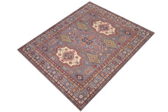 handmade Geometric Kazak Gray Lt. Blue Hand-made RECTANGLE 100% WOOL area rug 8'X10'