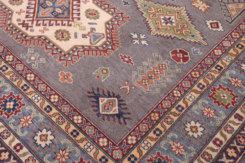 handmade Geometric Kazak Gray Lt. Blue Hand-made RECTANGLE 100% WOOL area rug 8'X10'