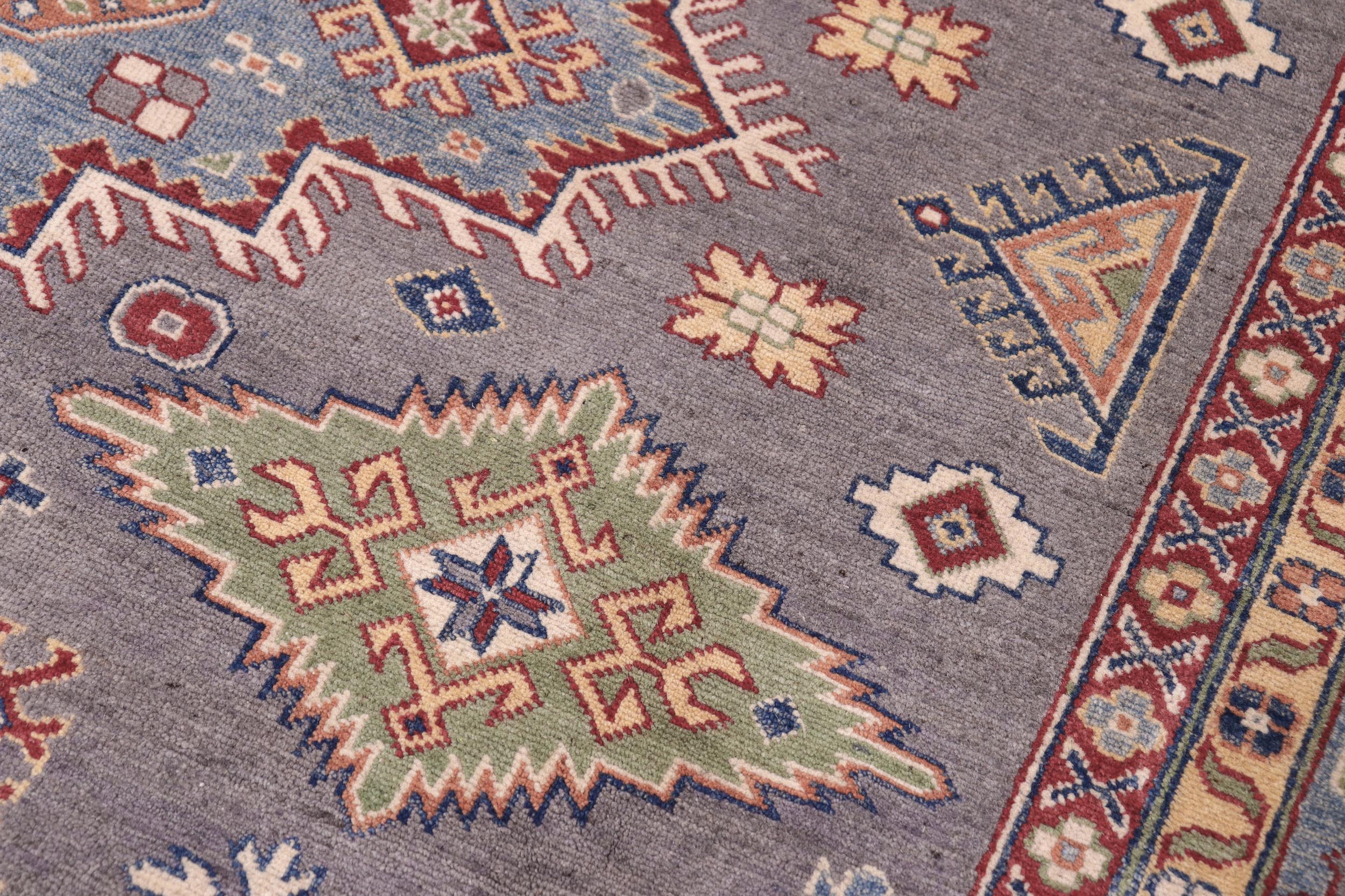 handmade Geometric Kazak Gray Lt. Blue Hand-made RECTANGLE 100% WOOL area rug 8'X10'