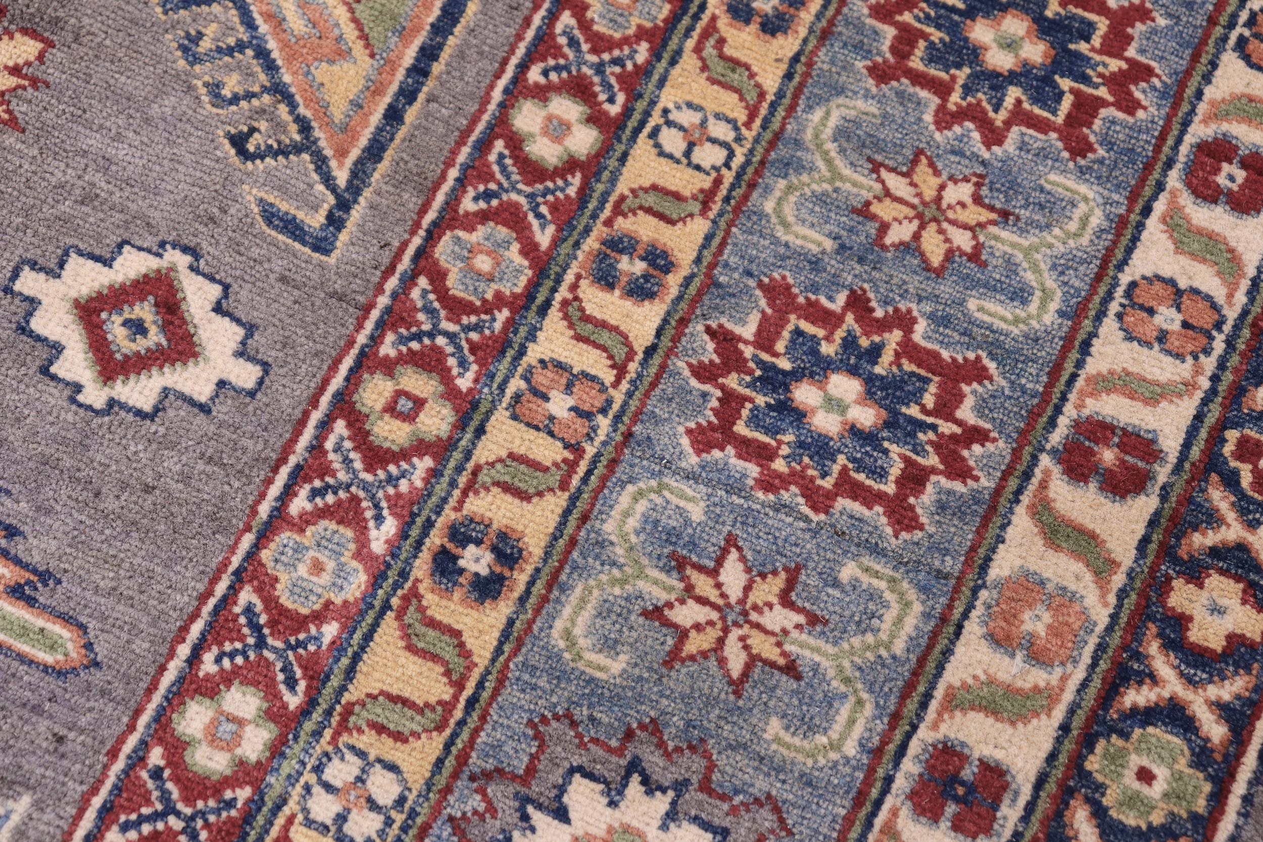 handmade Geometric Kazak Gray Lt. Blue Hand-made RECTANGLE 100% WOOL area rug 8'X10'