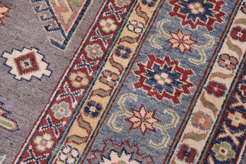 handmade Geometric Kazak Gray Lt. Blue Hand-made RECTANGLE 100% WOOL area rug 8'X10'